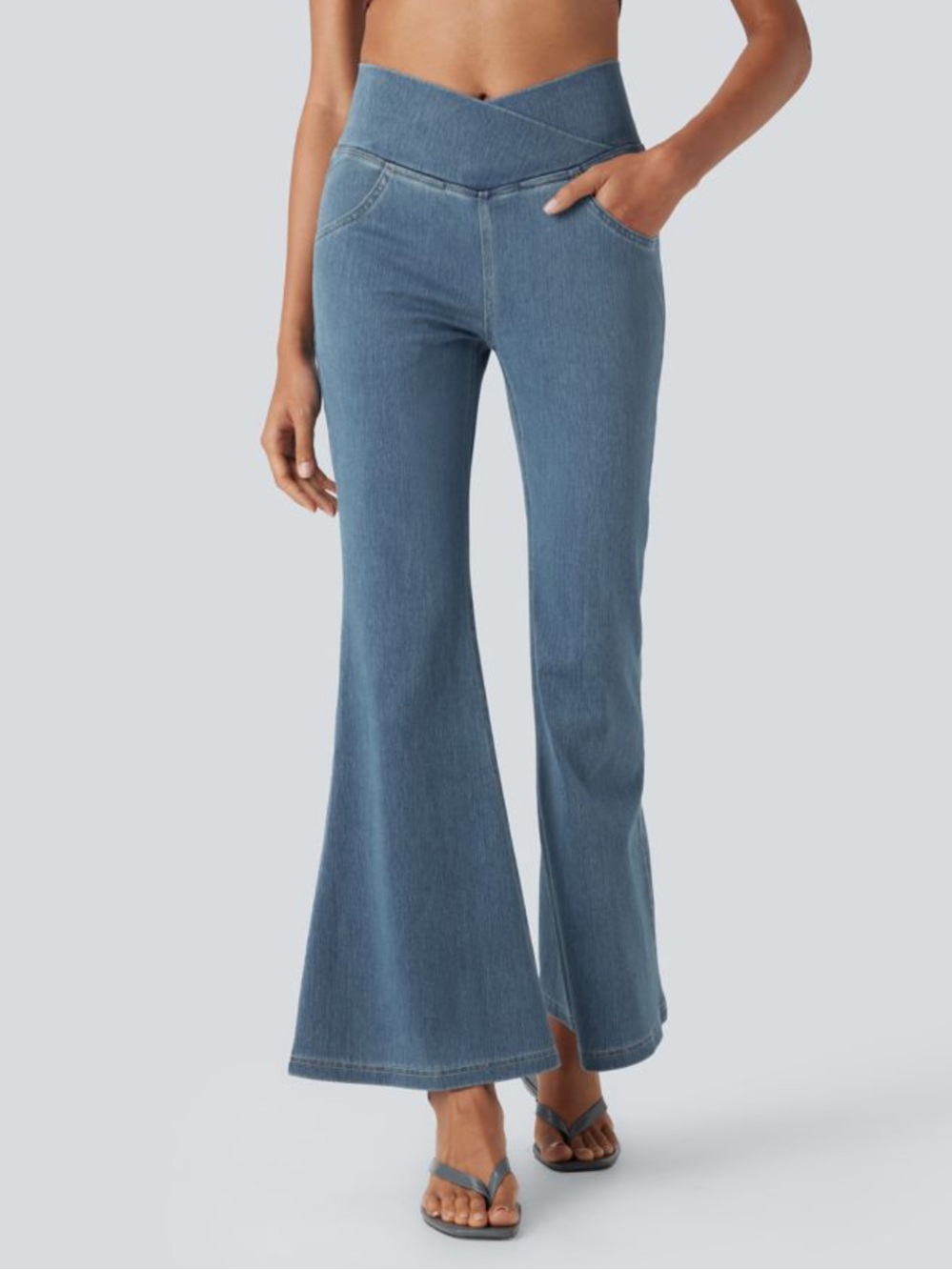 Halara Flex™ High Waisted Crossover Pocket Washed Casual Jeans NWT